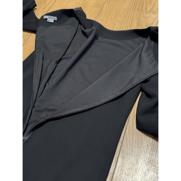 Vince Black Shift Dress Contrast Arms Sz 4 Wedding Guest Formal Poly  Leather - Picture 11 of 14